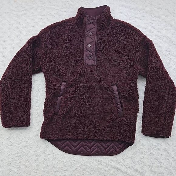 Athleta Cozy Sherpa Snap Sweatshirt Size XXS Maroon Wine Red NWOT Womens Fleece - Picture 1 of 7